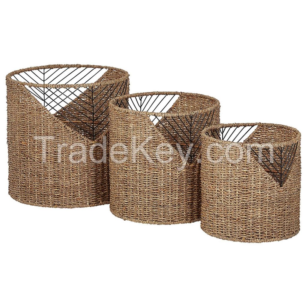 Hot Trending Vietnam Handmade Non-toxic Seagrass Storage Baskets Laundry Basket for Home Decor