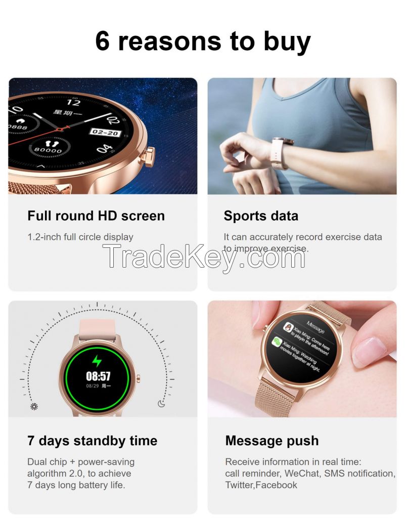 DT NO.1 DT56 Full Touch Round Smart Watch Men Women Blood Pressure Monitor Smartwatch Heart Rate Fitness Tracker Pedometer Sport Clock