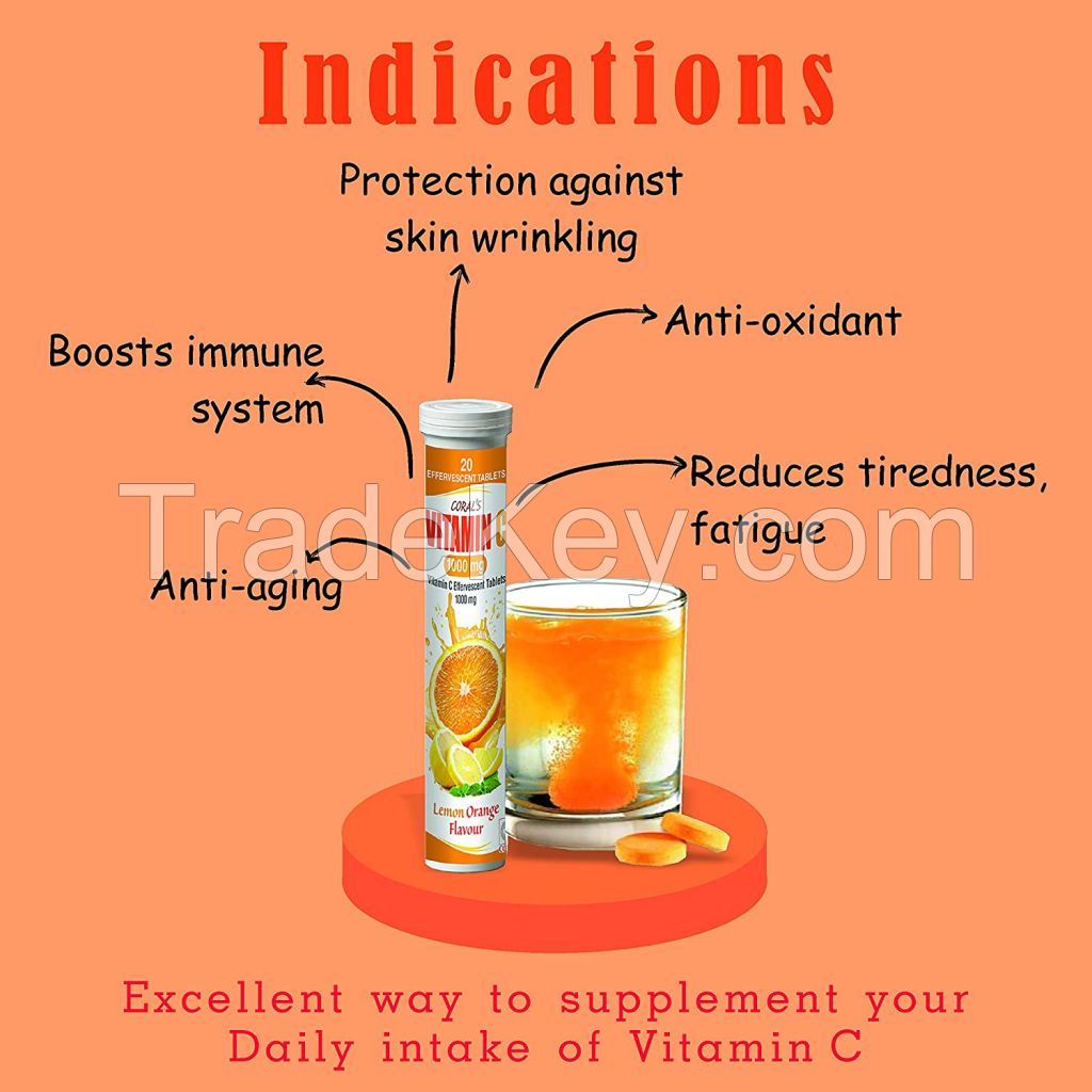 Coral's Vitamin C antioxidant 1000 mg - Natural Immunity - 20 Effervescent Tablets - Lemon - Orange flavour