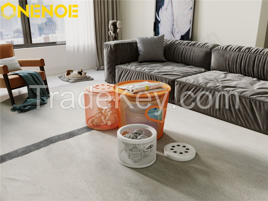 Onenoe Unique Design Modern Livingroom Large Round Metal Mesh Organizer Storage Footrest Stool Kids Adult Chair Ottoman Kids Children Toy Storage Ottoman 