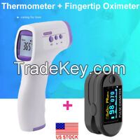 Finger Pulse Oximeter Blood Oxygen SpO2 Monitor + Forehead TInfrared Thermometer