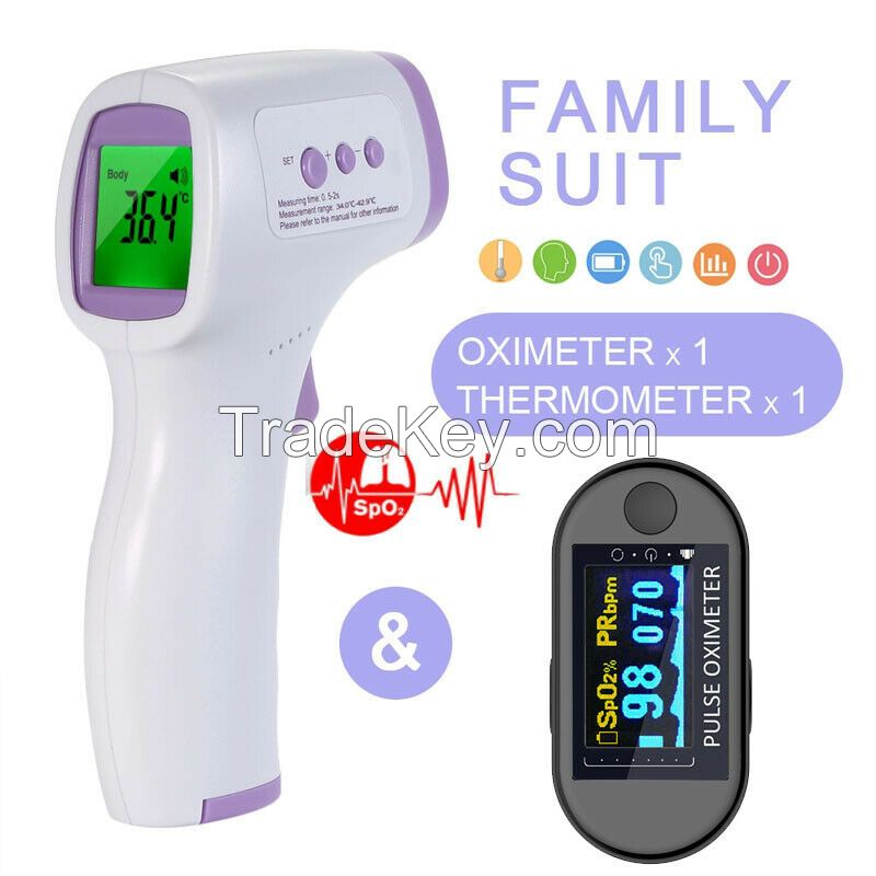 Finger Pulse Oximeter Blood Oxygen SpO2 Monitor + Forehead TInfrared Thermometer