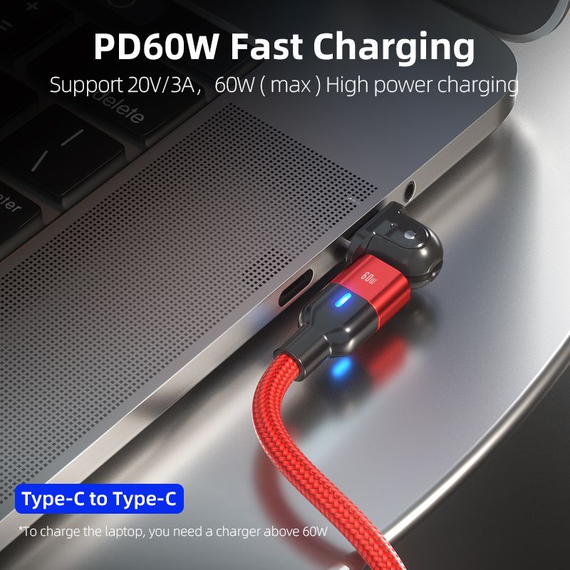 Festival Gift 180 Degree Swivel Mobile Phone PD 60W Magnetic USB C TypeC Charger Cable