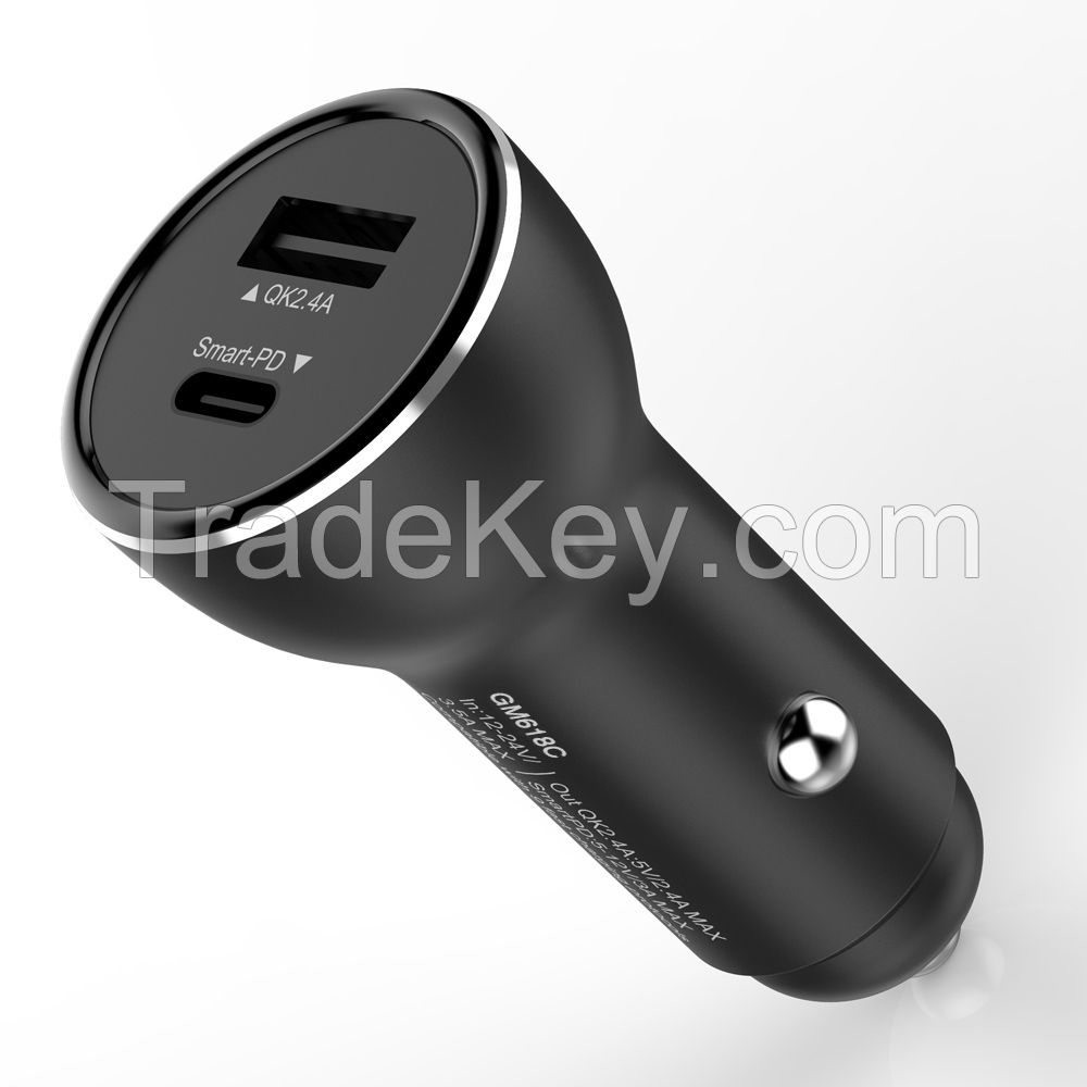 Phone Accessories Super Fast Charging PD QC3.0 Portable Smart Dual USB Mobile Type C Car Charger Adapter