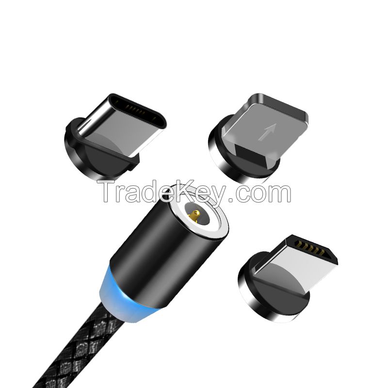 OEM Logo Magnetic charging cable LED Magnetic 3 in 1 USB Cable Use for iProducts Type C Micro USB Cellphone