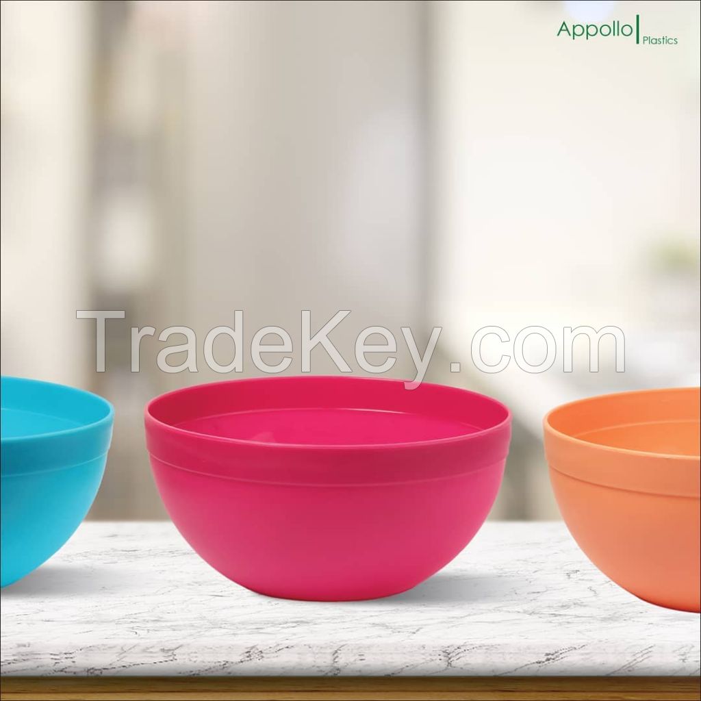 Appollo houseware Premio 1200ml Bowl (medium) high quality light weight easy to handle durable kitchen bowls 1200ml plastic bowls for mixing and serving table bowl, unbreakable reusable bowl