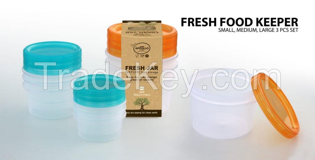 Appollo houseware Fresh Food Keeper large 3pc Set (3 x 700ml) high quality round lightweight food container for refrigerator and microwave easy to handle durable air tight food container plastic food container for storing and freezing food items.