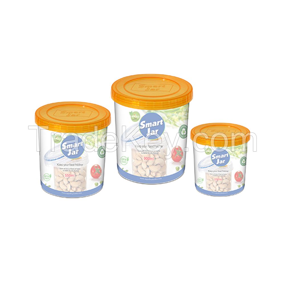 Appollo houseware Smart jar 3pc Set (250ml, 550ml, 900ml) high quality light weight food jar for refrigerator and microwave easy to handle durable air tight food container plastic food jar for storing and freezing food items, unbreakable reusable easy to