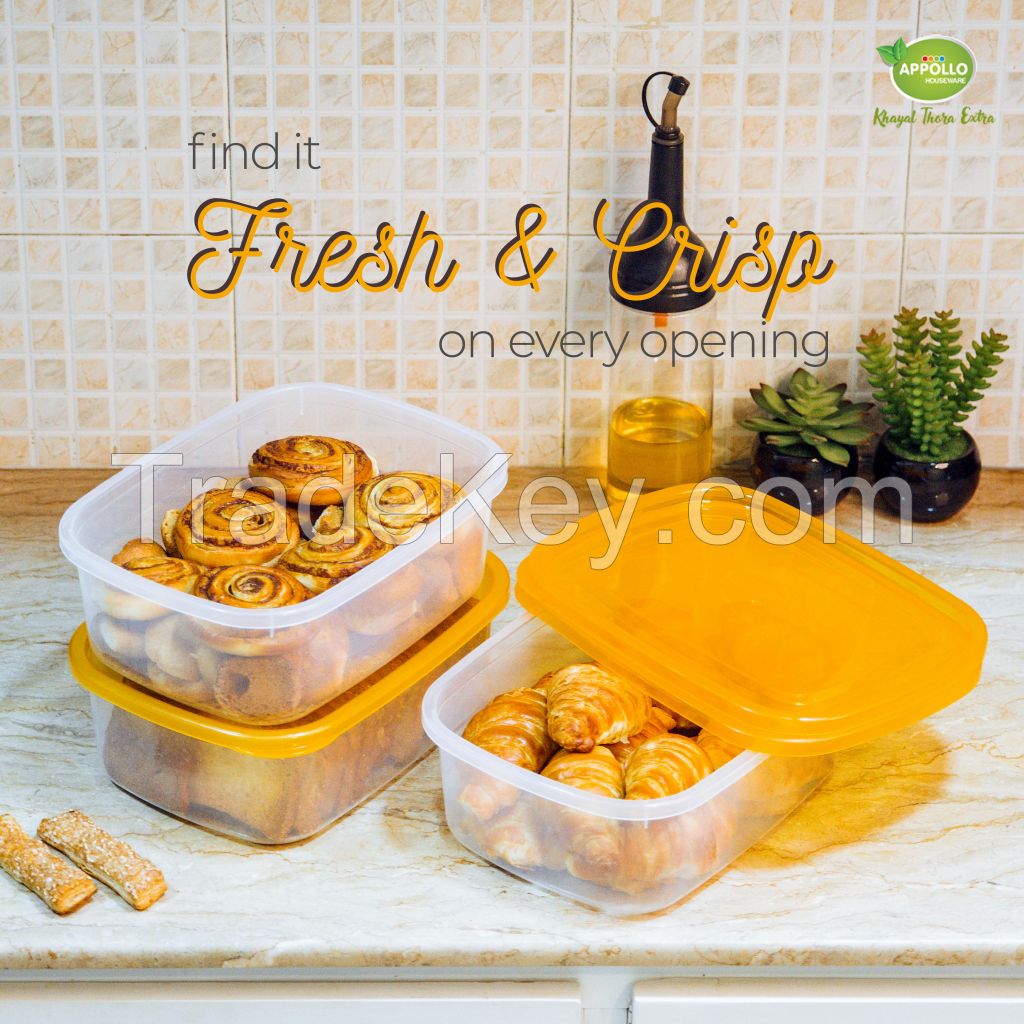 Appollo houseware Crisper Food Keeper (junior 2 pcs Set) (180ml, 340ml) high quality rectangle light weight food container for refrigerator and microwave easy to handle durable air tight food container plastic food container for storing and freezing food