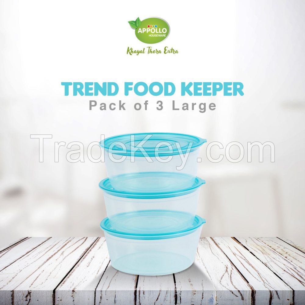 Trend Food Keeper large 3pc Set (3 x 950ml) high quality rectangle light weight food container for refrigerator and microwave easy to handle durable air tight food container plastic food container.