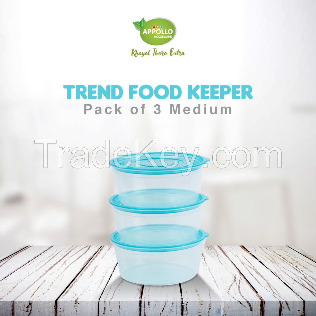 Trend Food Keeper medium 3pc Set (3 x 650ml) high quality rectangle light weight food container for refrigerator and microwave easy to handle durable air tight food container plastic food container.