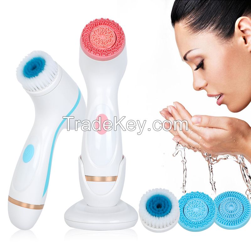 Electric Cleansing Ultrasound Spin Face Cleanser Brush Facial Silicone Cleansing Brush Body Machine System Black Kit