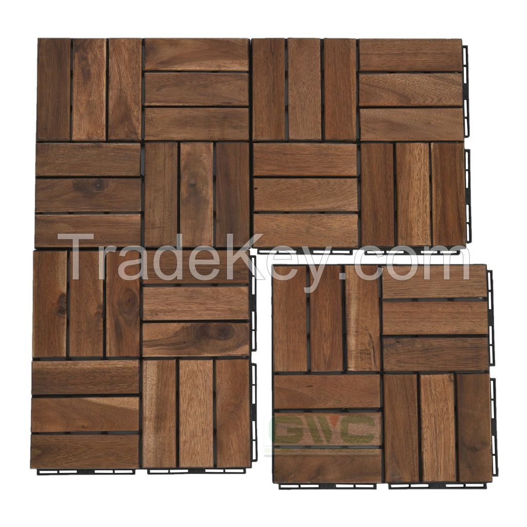 12 slat Acacia wood interlocking deck tiles with pack of 10pcs