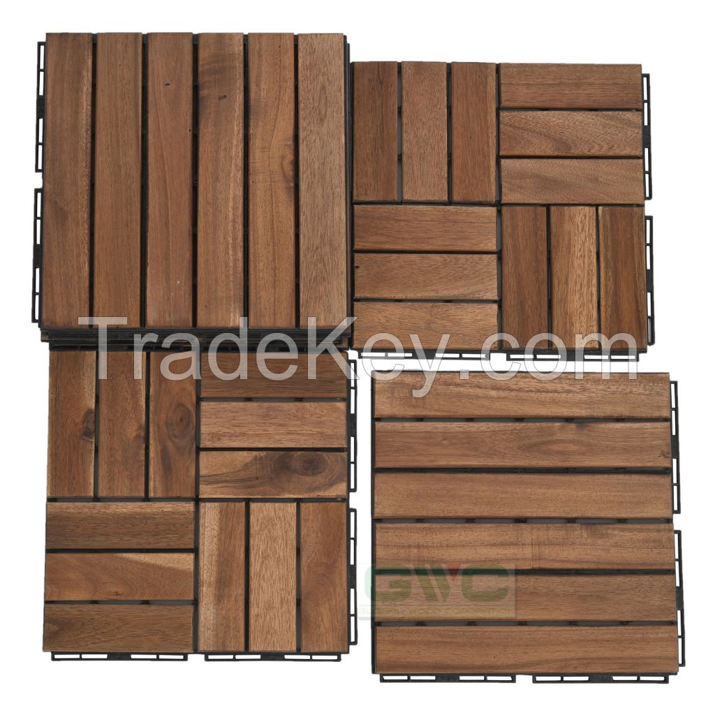 6 slat Acacia wood interlocking deck tiles with pack of 10pcs