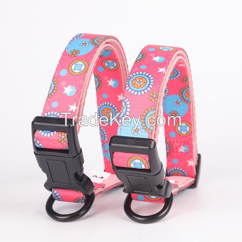 OKEYPETS Custom Fashion Adjustable Heat Transfer Sublimation Logo Printed Neoprene Padded Pet Dog Collar