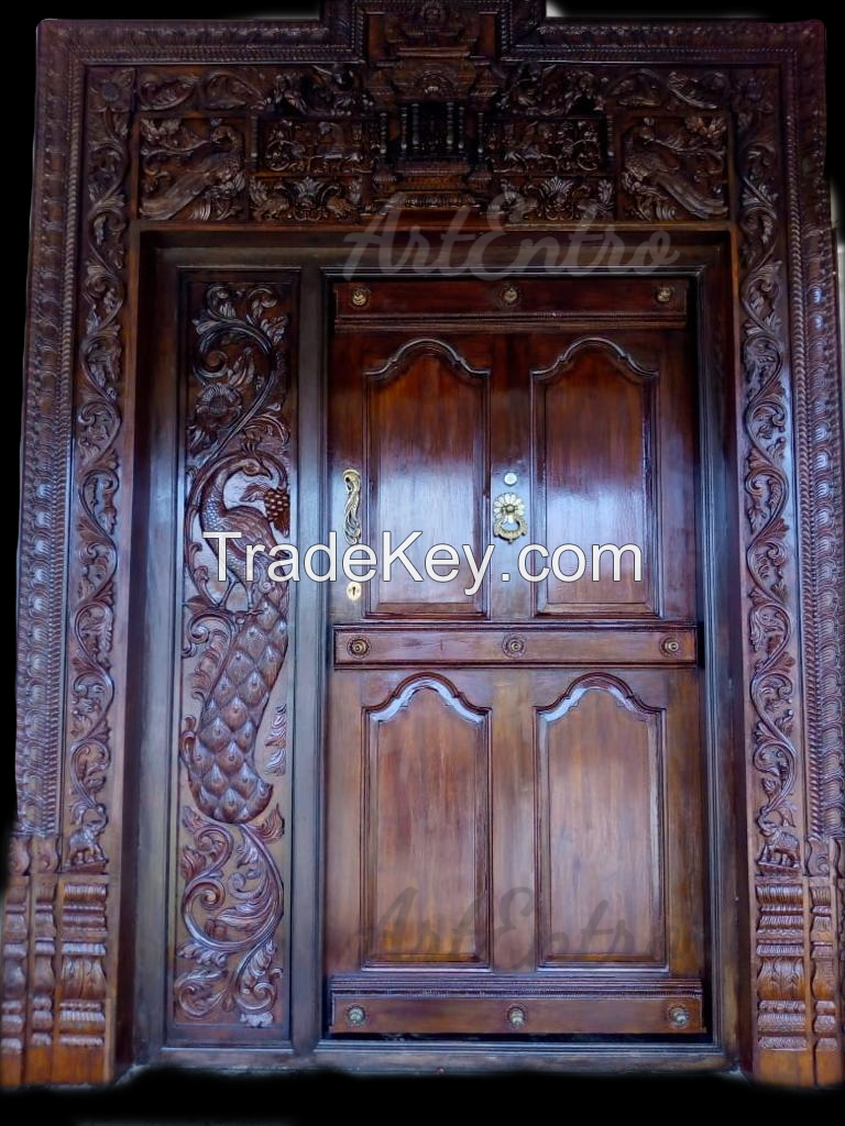 Hand Carved Wooden Door - Antique Design 