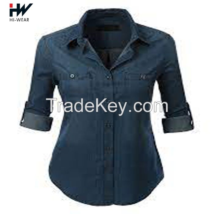 2021 New Fashion Denim Shirt Women&#039;s Jeans Casual Shirt Tie Waist Sleeve Shirt