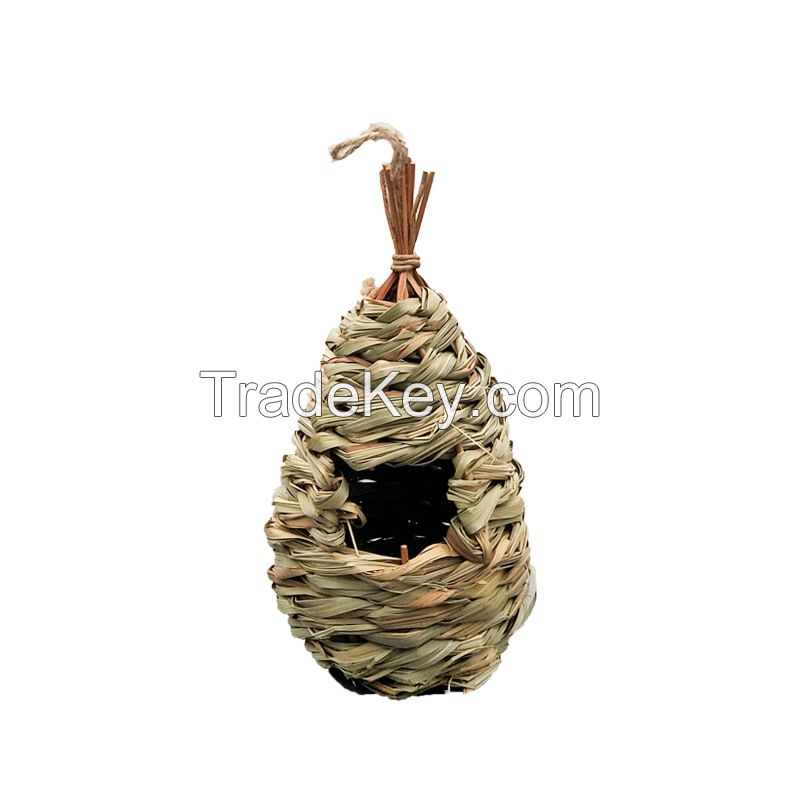 Hummingbird Birdhouse for Outside Hanging, Grass Hand Woven Bird Nest, Natural Bird Hut for Outdoor - Drop