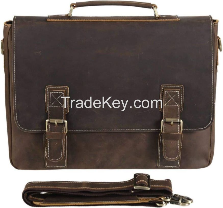 Leather tote briefcase laptop bag