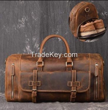 Leather Men's Travel Duffle Luggage Bag