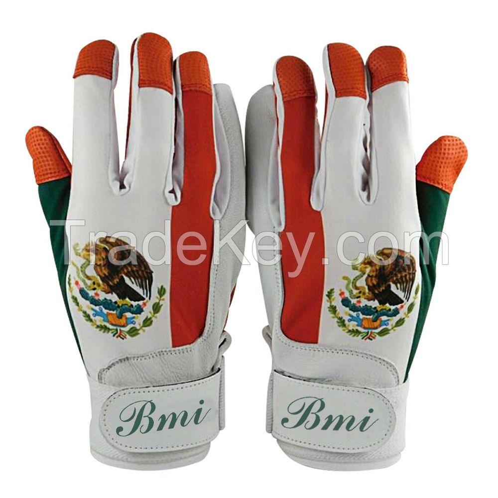 Sublimated Design Goatskin Digital Leather Baseball Batting Gloves