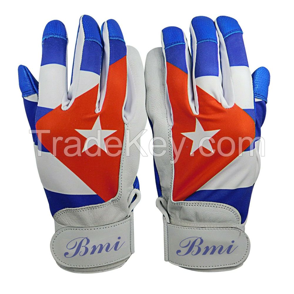 Sublimated Design Goatskin Digital Leather Baseball Batting Gloves