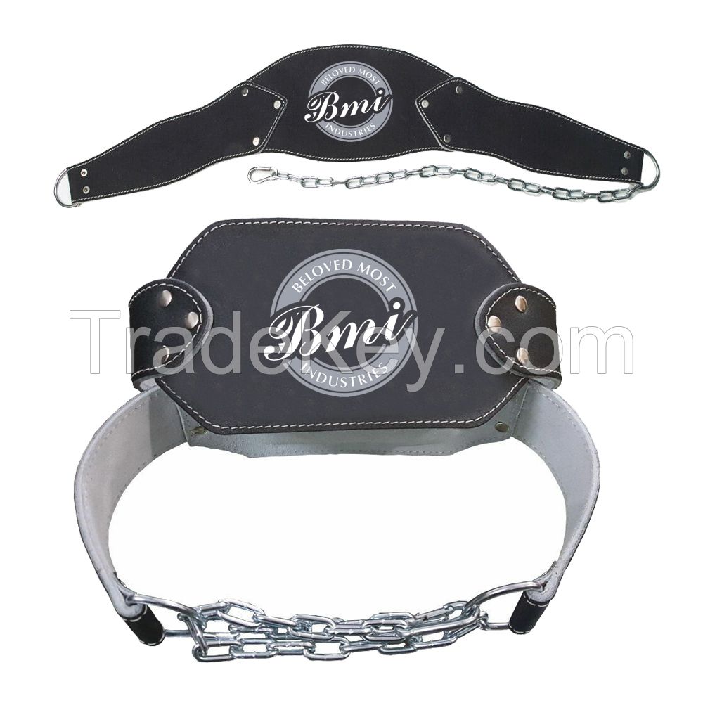 2024 New Leather Dip Belts with Heavy Steel Chain & Double D-Ring Pull Ups Training Dipping Belt