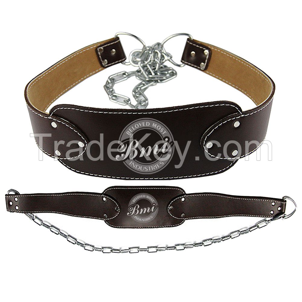 2024 New Leather Dip Belts with Heavy Steel Chain &amp; Double D-Ring Pull Ups Training Dipping Belt