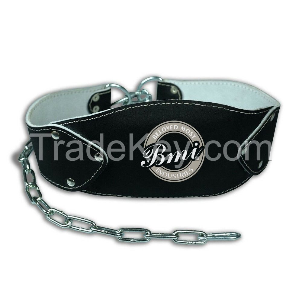 2024 New Leather Dip Belts with Heavy Steel Chain &amp; Double D-Ring Pull Ups Training Dipping Belt