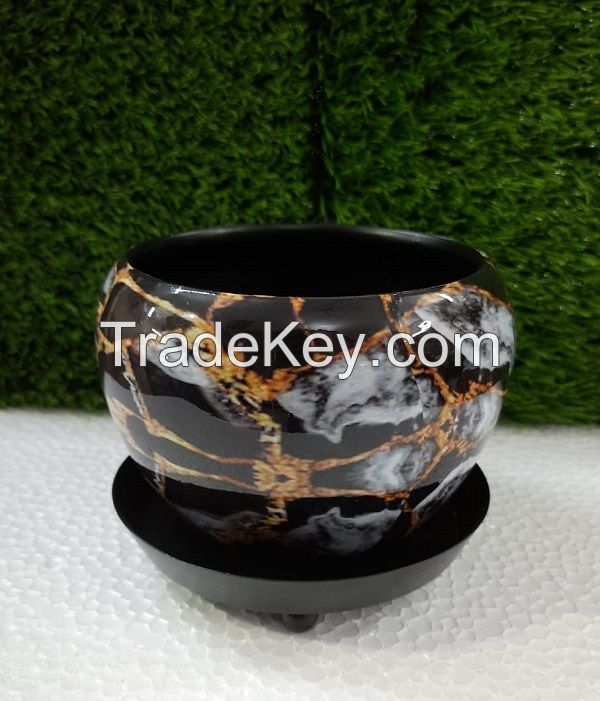 Black Metal Planter with Black Plate