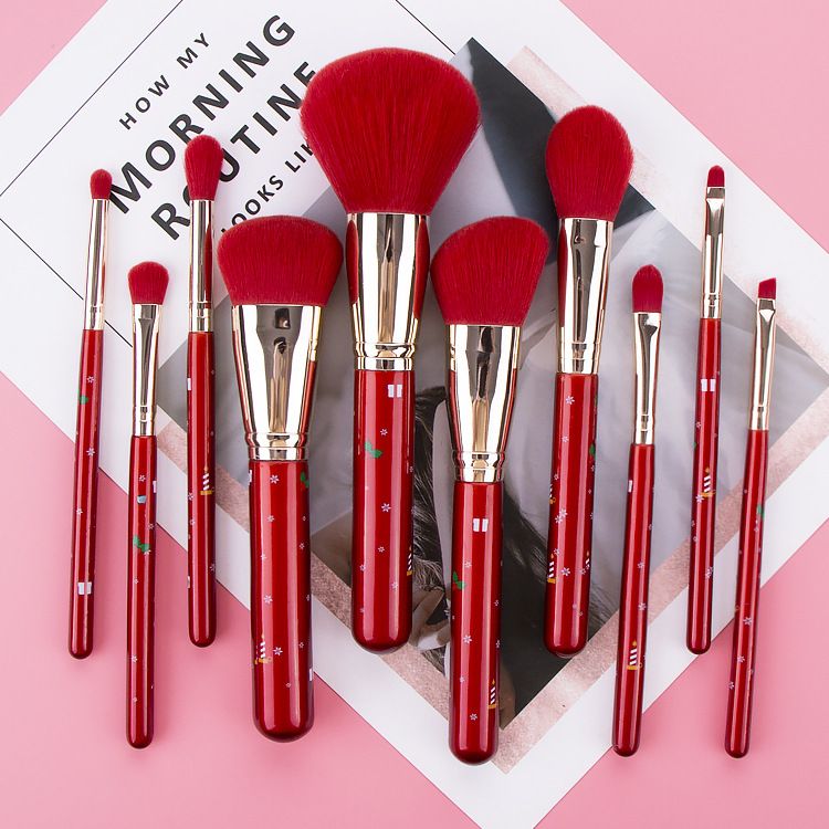 Red makeup brush set professional makeup brush kit makeup brush set vegan