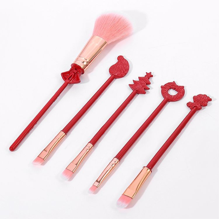 In Stock Portable 5pcs Wholesale Cosmetic Brushes Tool Kit Foundation Eyeshadow Christmas Gift Makeup Brushes Set with Bag