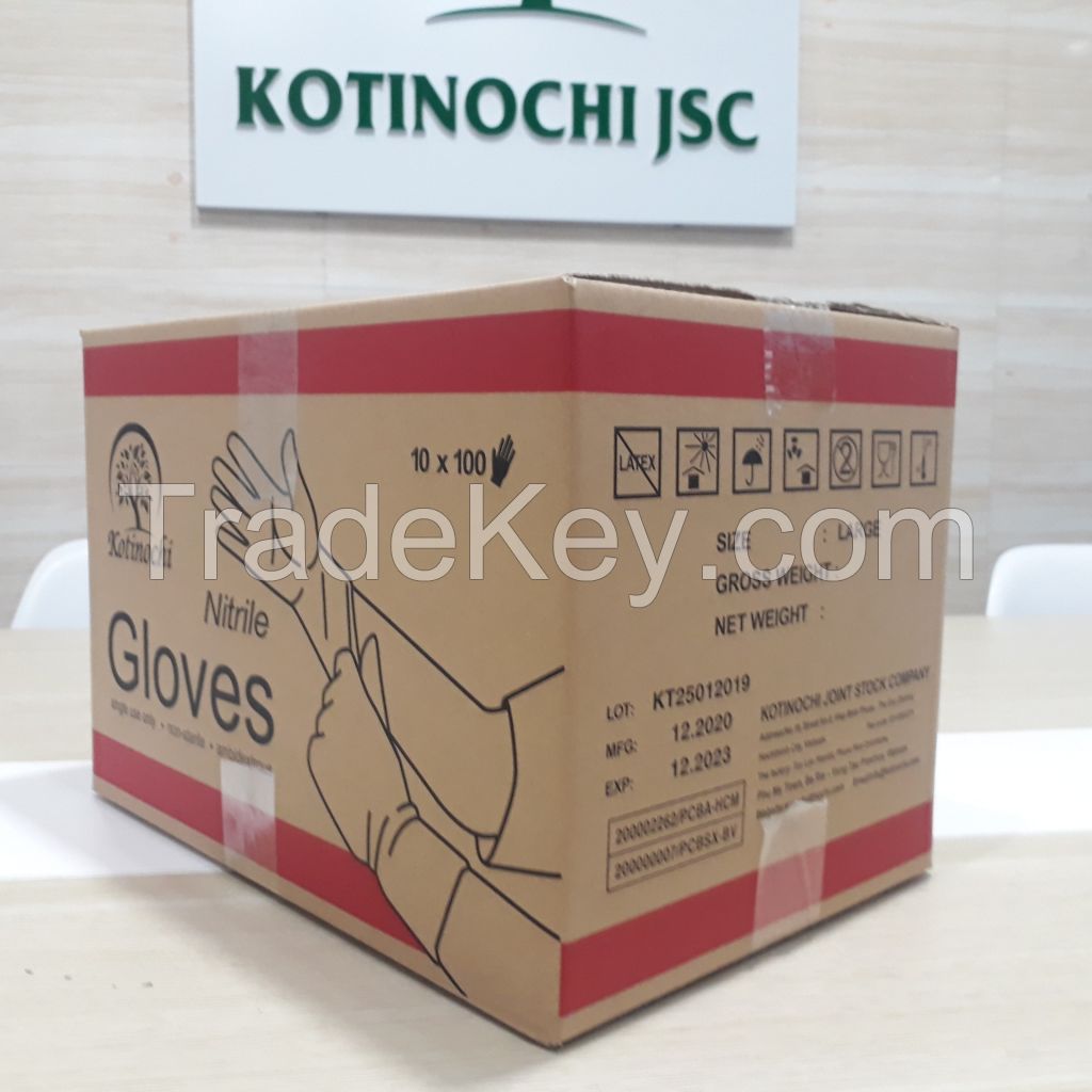 Nitrile Gloves Disposable Latex-free Blue/White Medical Surgical Nitrile Made in Vietnam Kotinochi Brand 