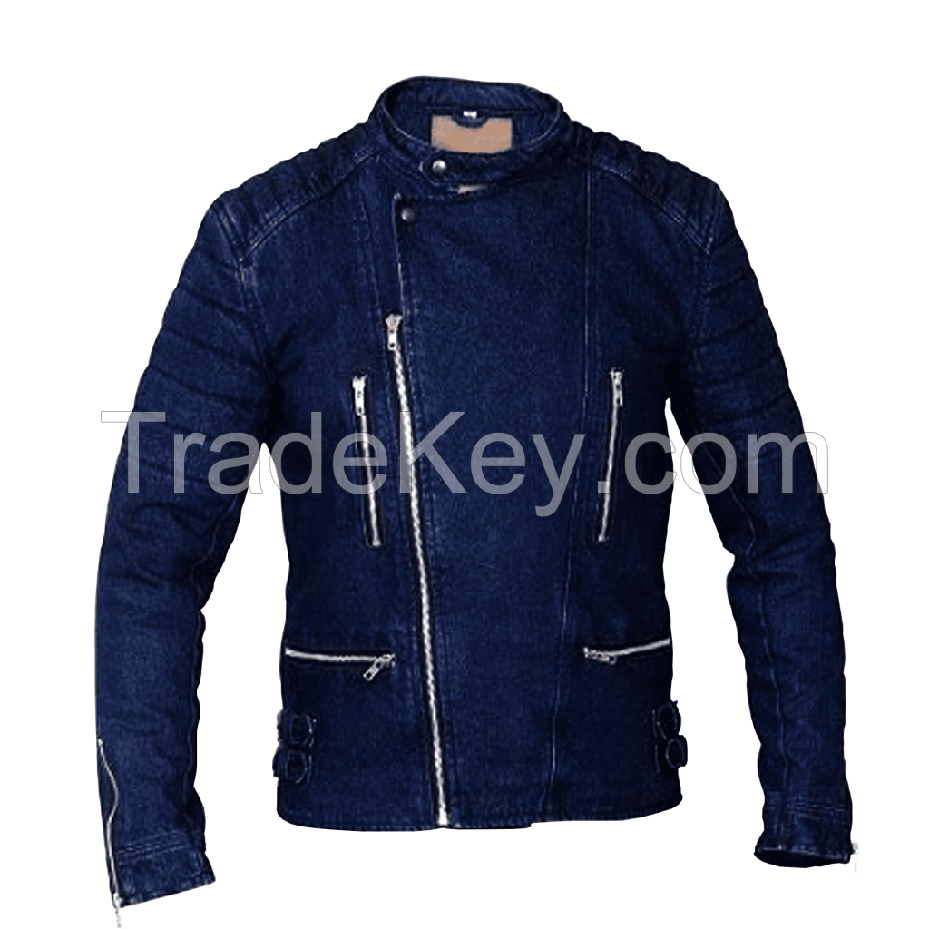 Men's denim Motorcycle Biker Jacket Blue Denim Jean Jacket