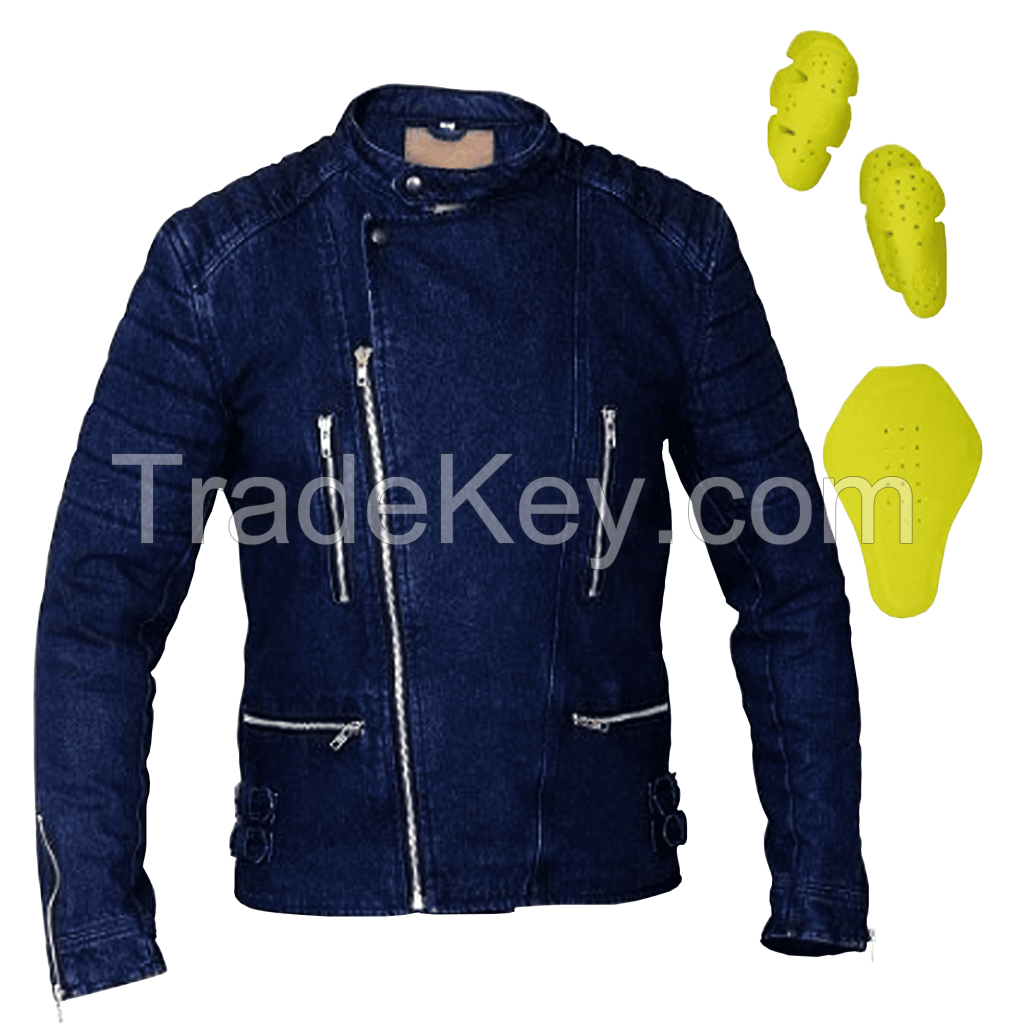 Men&#039;s denim Motorcycle Biker Jacket Blue Denim Jean Jacket