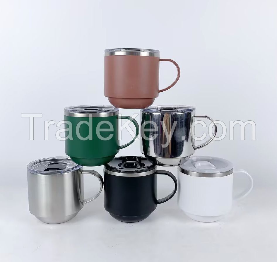 2024 High Quality 12oz 11oz Stainless Steel Coffee Mug with Handle and Slide Lid Vacuum Insulated Cup