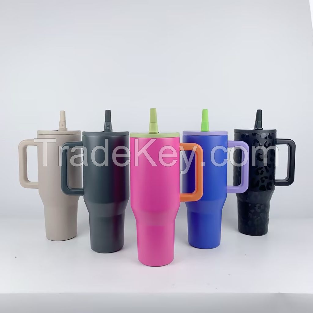 40oz Leakproof Tumbler Stainless Steel Vacuum Insulated with Handle and Flip Straw Lid Custom Logo