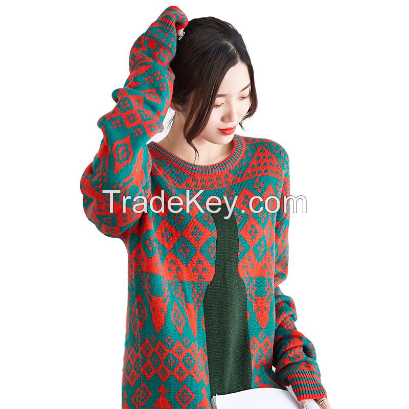 2021 Fall High quality women winter clothing fashion long sleeve loose pullover warm knit women&apos