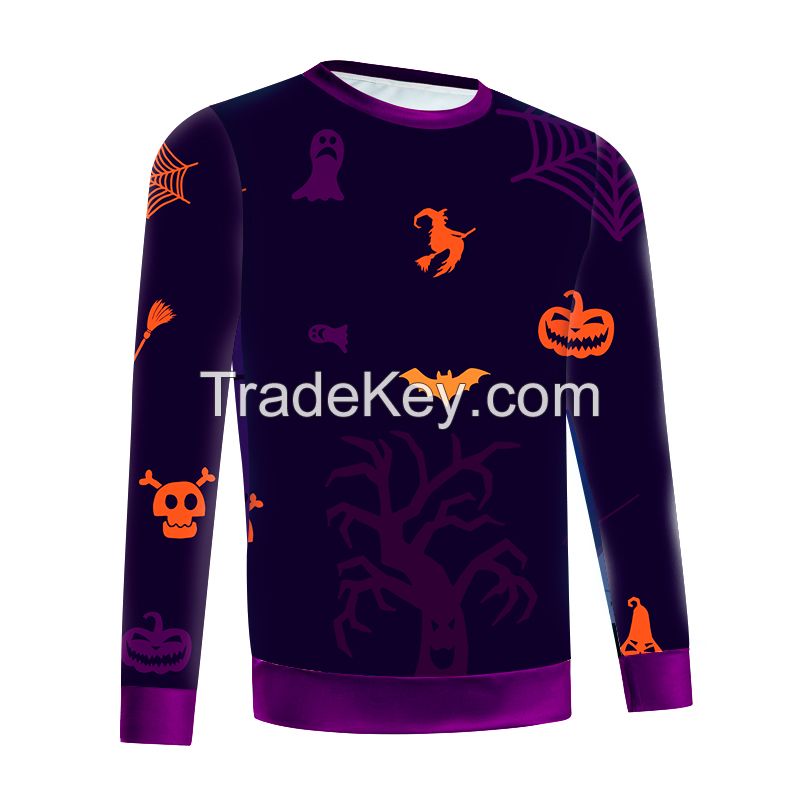 Good price custom halloween series printed mens pullover  sweater should keep warm and high quality 