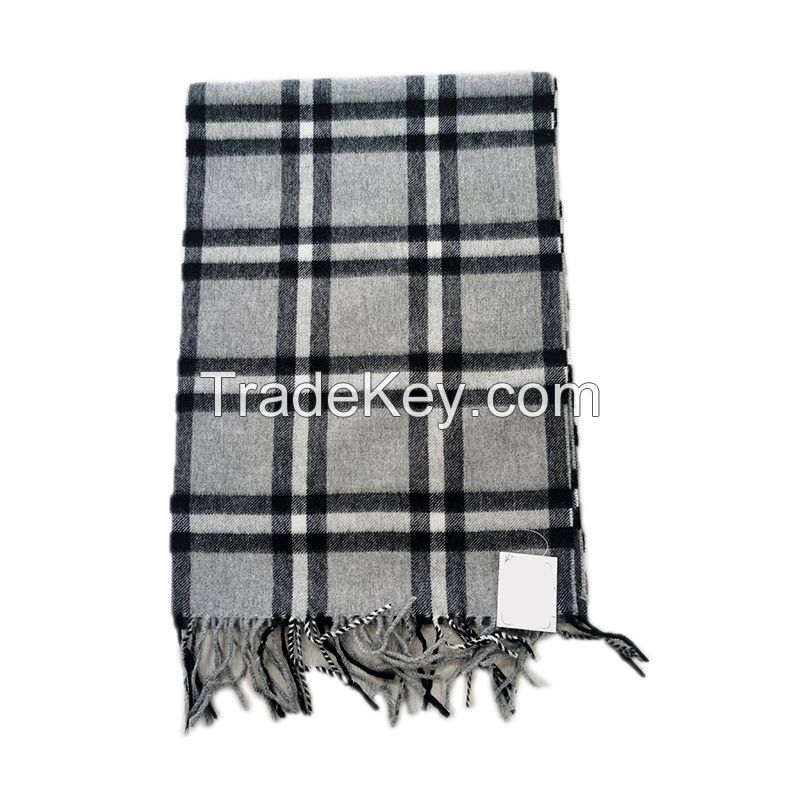 Cashmere Plaid Men&apos;s Scarf Winter Grey Black Grid Woolen Tartan Lambs Wool Scarf for women scar