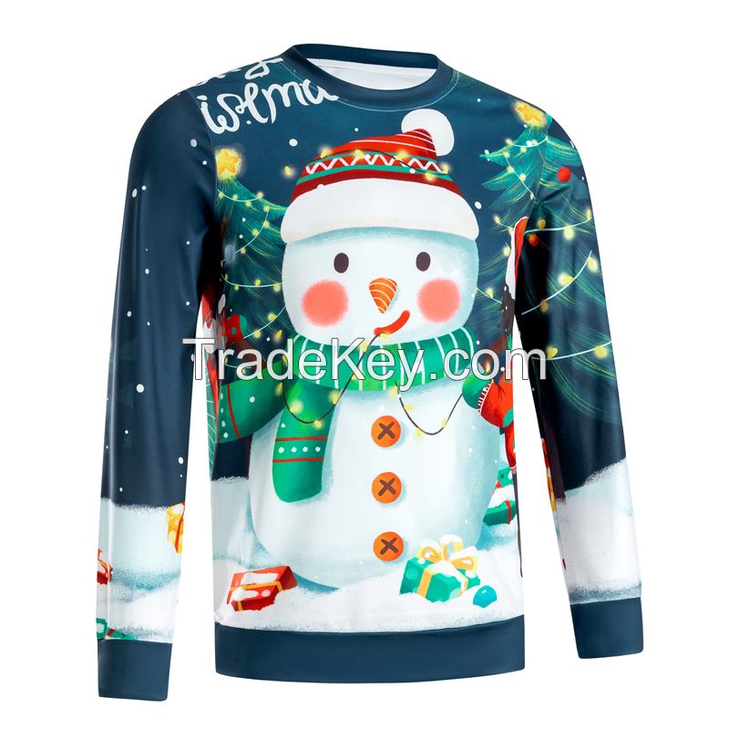 Boy&apos;s & girls cute printing snowman pattern hoodie pullover Unisex crew neck long sleeve kids C