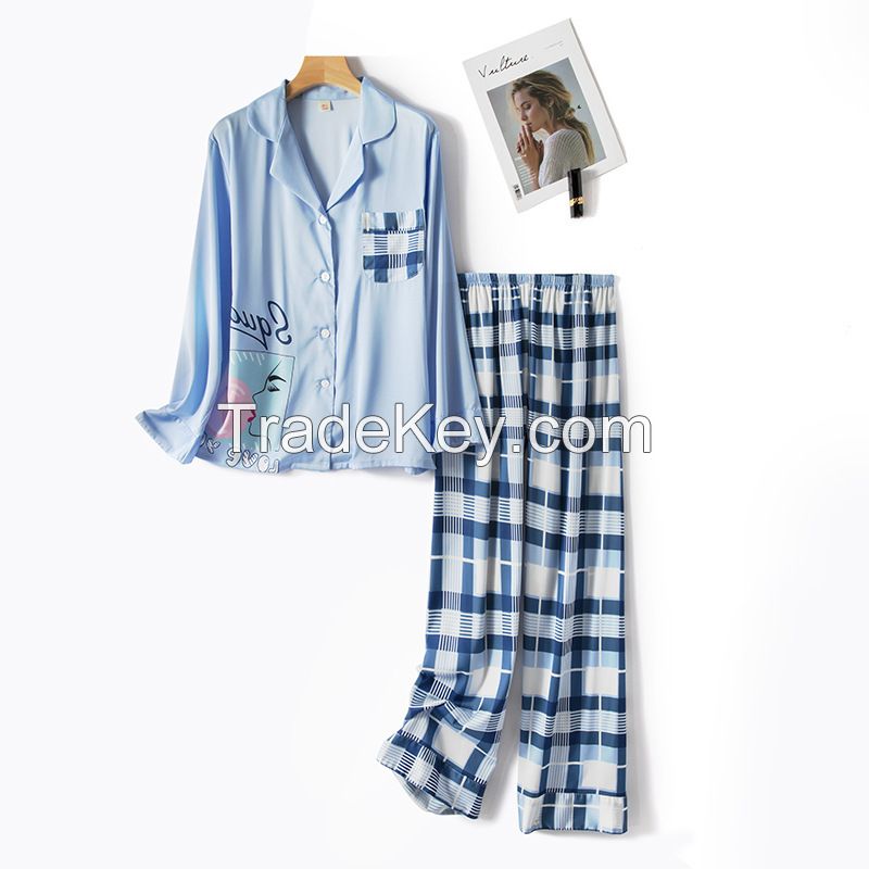 Silk Satin Pajama Set for Women autumn Girls Sleepwear Cotton Sexy Designer Pajamas Family pajamas