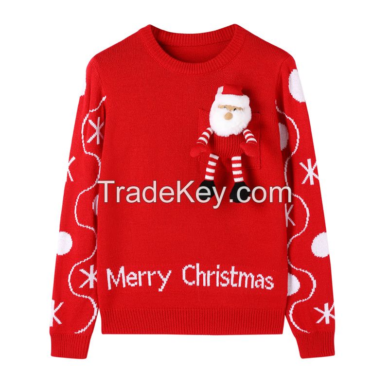 Custom Red color Women&apos;s Knitted jumper Christmas festival Music speaker design cartoon pullove