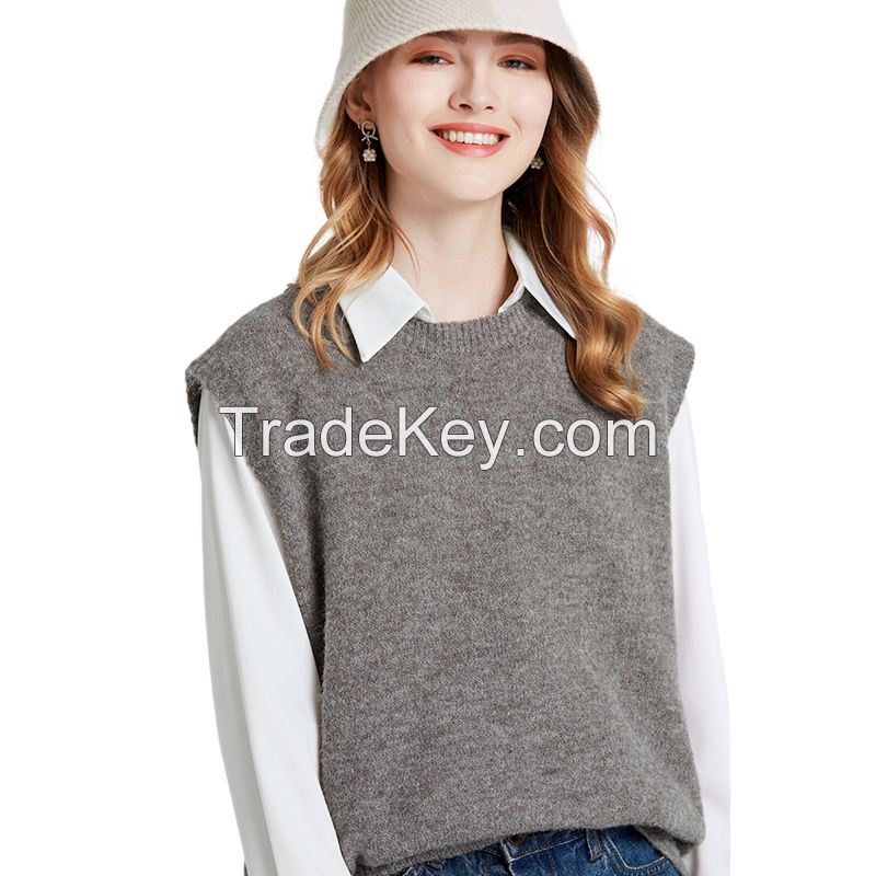 Women&apos;s O-neck Knitted Pullover Loose Sleeveless Sweater Vest Tops Fall sweater for women