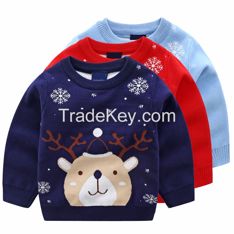 Custom Children Christmas sweater Baby boys StylishCustom Christmas cartoon deer Jacquard knitted Pu