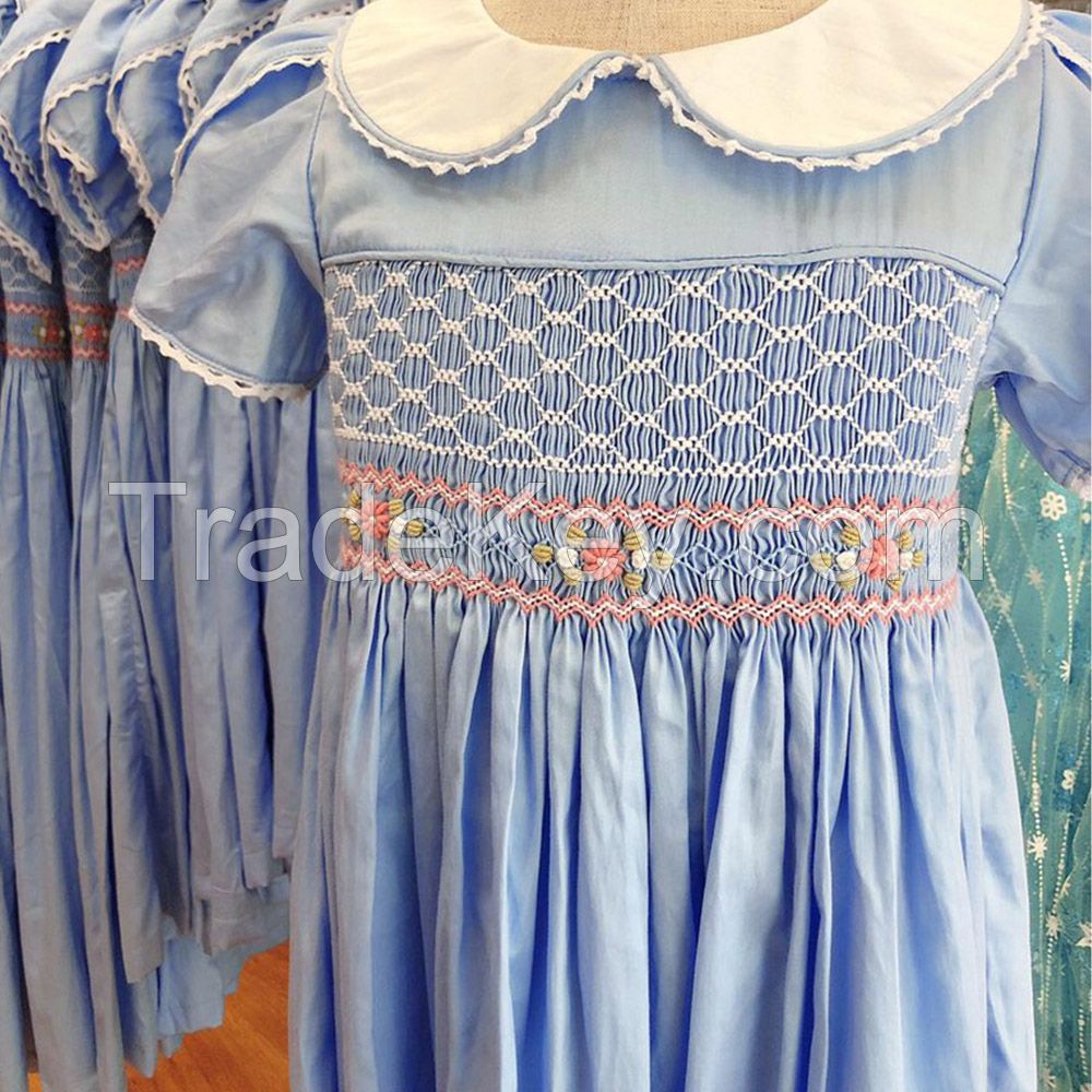 Blue hand smocked dress Bunniti BN225