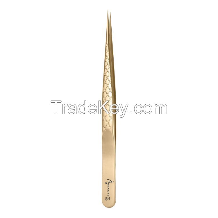 Gold Eyelash Extension Tweezers Set 3-Pcs Diamond Grip Lash Tweezers