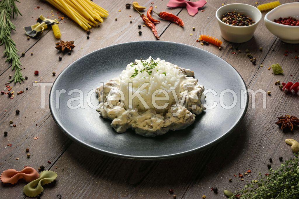 Beef stroganoff with jasmine rice