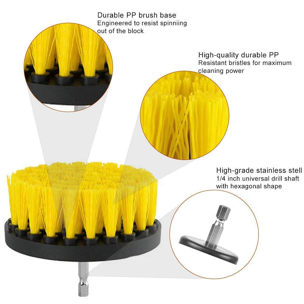 Hot Selling Yellow 3 Piece Electric Drill brush Automotive Home Cleaning Brush Set