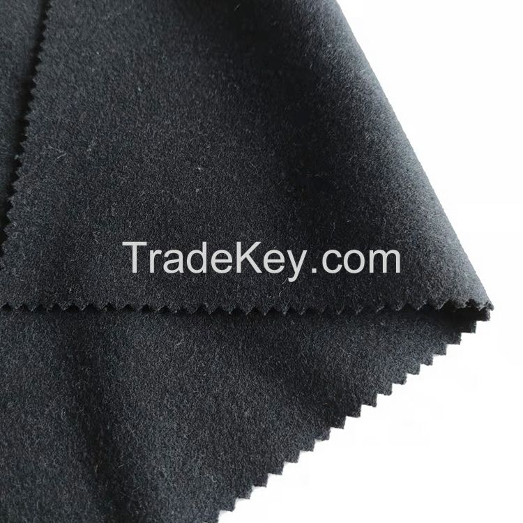 Tweed blend alpaca woolen Black 60%wool 40%oth Melton wool fabric 590-600G/M